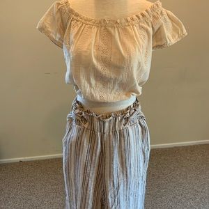 Sky and Sparrow Cream Crop Top, Off the Shoulder